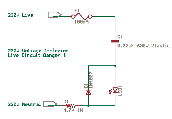 Mains Voltage Indicator with a LED - delabs Schematics - Electronic Circuit