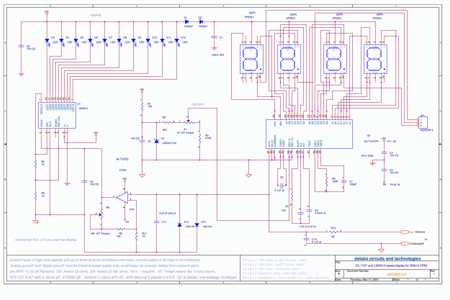 Analog And Digital Voltmeter Using ICL7107 Electronics Circuits