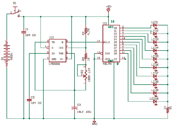 Running Lights With Cd4017 - Electronics Circuits