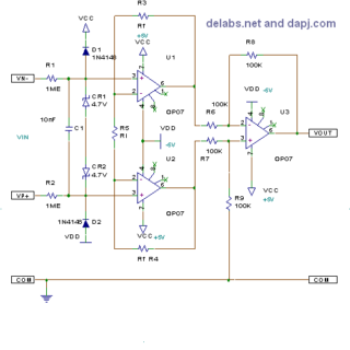 Three Opamp Differential Instrumentation - Electronics Circuits